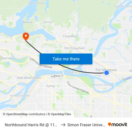 Northbound Harris Rd @ 119 Ave to Simon Fraser University map