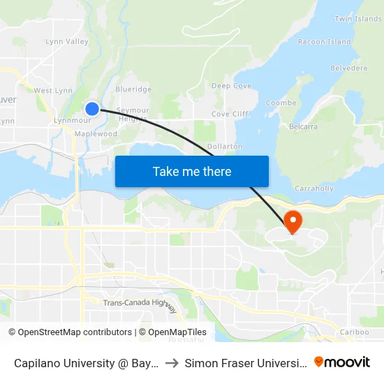 Capilano University @ Bay 3 to Simon Fraser University map