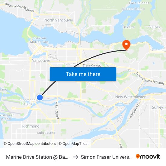 Marine Drive Station @ Bay 1 to Simon Fraser University map