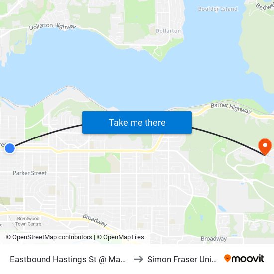 Eastbound Hastings St @ Madison Ave to Simon Fraser University map