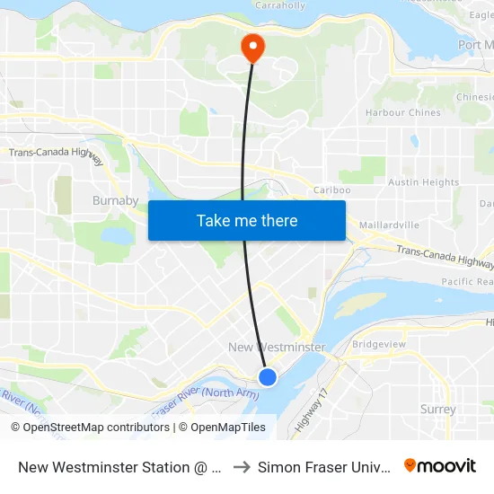 New Westminster Station @ Bay 10 to Simon Fraser University map