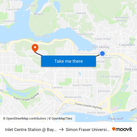 Inlet Centre Station @ Bay 2 to Simon Fraser University map