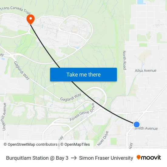 Burquitlam Station @ Bay 3 to Simon Fraser University map