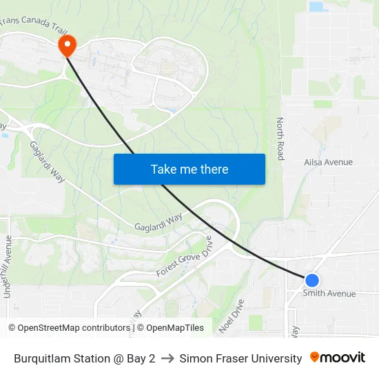 Burquitlam Station @ Bay 2 to Simon Fraser University map