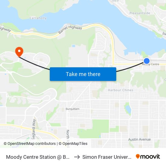 Moody Centre Station @ Bay 9 to Simon Fraser University map