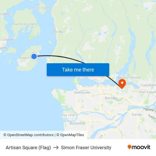 Artisan Square (Flag) to Simon Fraser University map