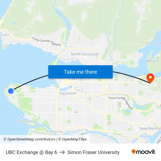 UBC Exchange @ Bay 6 to Simon Fraser University map