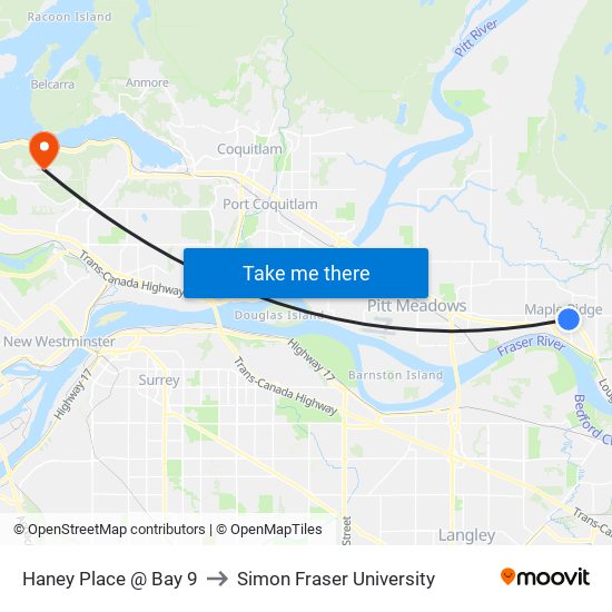 Haney Place @ Bay 9 to Simon Fraser University map