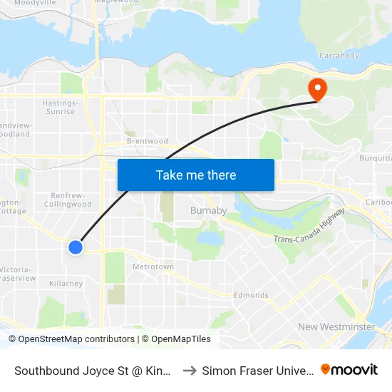 Southbound Joyce St @ Kingsway to Simon Fraser University map