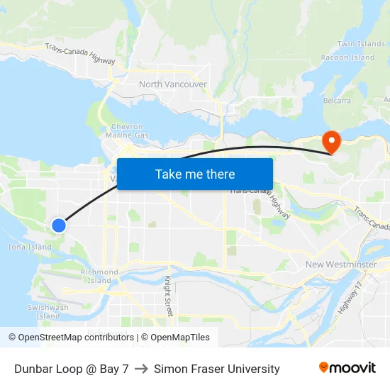 Dunbar Loop @ Bay 7 to Simon Fraser University map