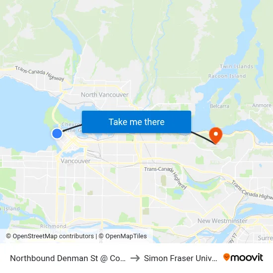 Northbound Denman St @ Comox St to Simon Fraser University map