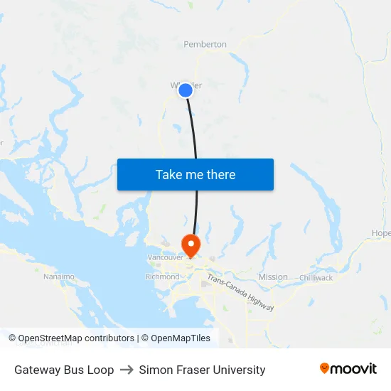 Gateway Bus Loop to Simon Fraser University map