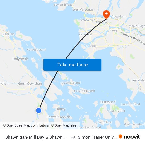 Shawnigan/Mill Bay & Shawnigan Lake to Simon Fraser University map