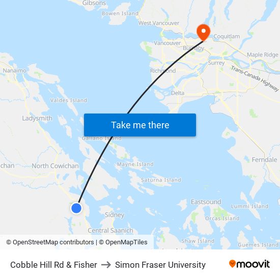 Cobble Hill Rd & Fisher to Simon Fraser University map