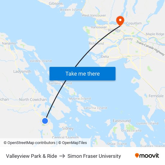 Valleyview Park & Ride to Simon Fraser University map