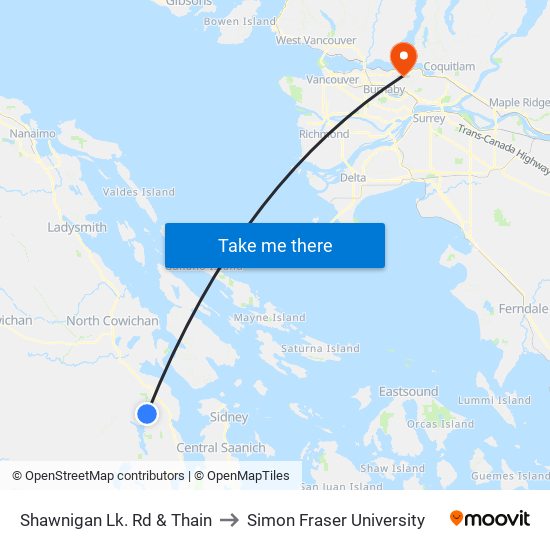 Shawnigan Lk. Rd & Thain to Simon Fraser University map