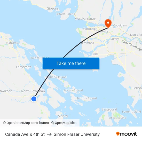 Canada Ave & 4th St to Simon Fraser University map