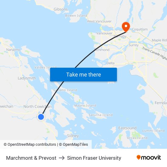 Marchmont & Prevost to Simon Fraser University map