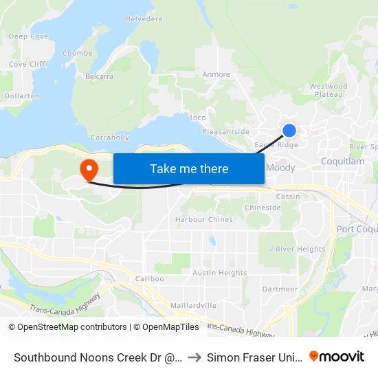 Southbound Noons Creek Dr @ David Ave to Simon Fraser University map