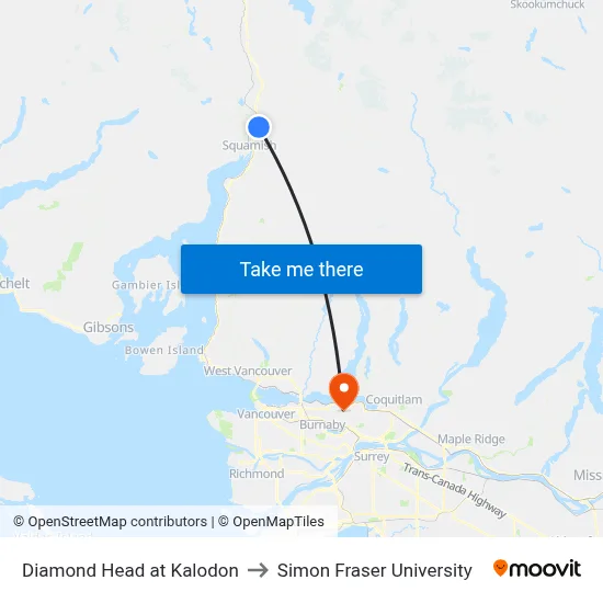 Diamond Head at Kalodon to Simon Fraser University map