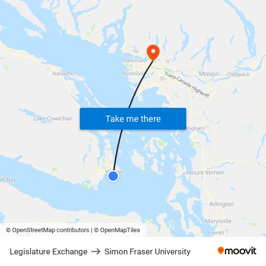 Legislature Exchange to Simon Fraser University map