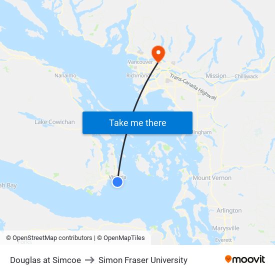 Douglas at Simcoe to Simon Fraser University map