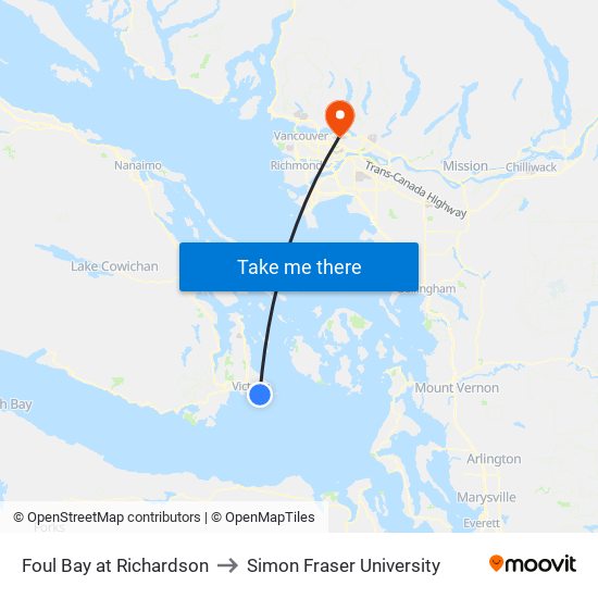 Foul Bay at Richardson to Simon Fraser University map
