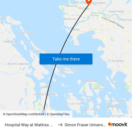 Hospital Way at Watkiss Way to Simon Fraser University map