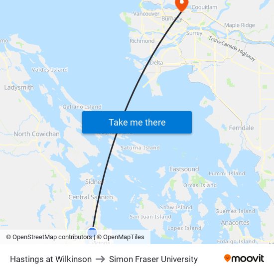 Hastings at Wilkinson to Simon Fraser University map