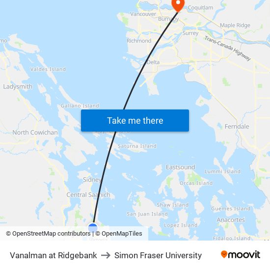 Vanalman at Ridgebank to Simon Fraser University map