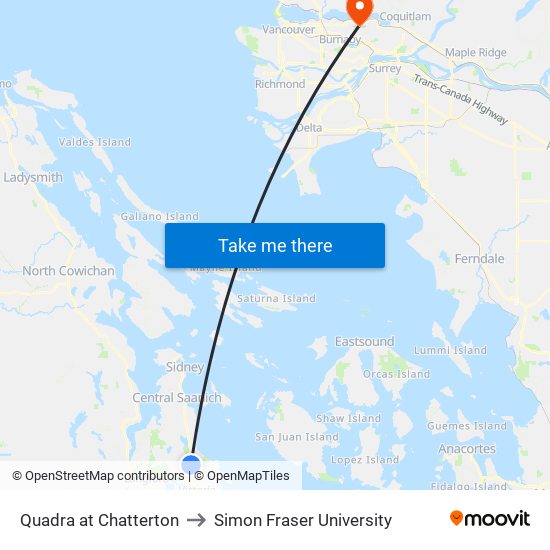 Quadra at Chatterton to Simon Fraser University map