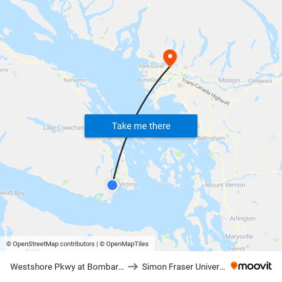 Westshore Pkwy at Bombardier to Simon Fraser University map