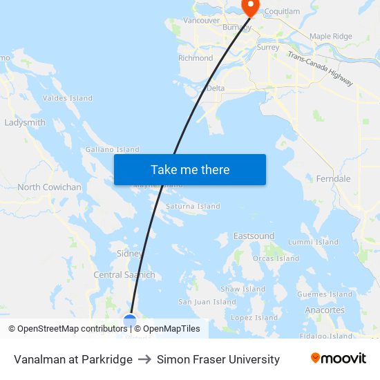 Vanalman at Parkridge to Simon Fraser University map