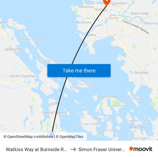 Watkiss Way at Burnside Rd W to Simon Fraser University map