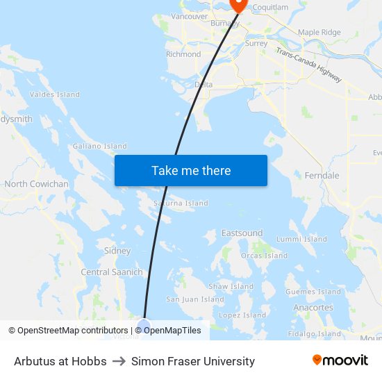 Arbutus at Hobbs to Simon Fraser University map