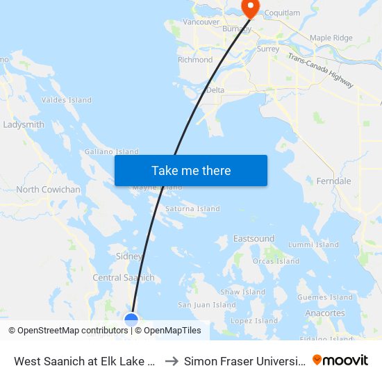 West Saanich at Elk Lake Dr. to Simon Fraser University map