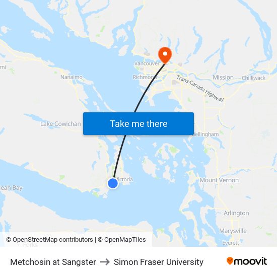 Metchosin at Sangster to Simon Fraser University map