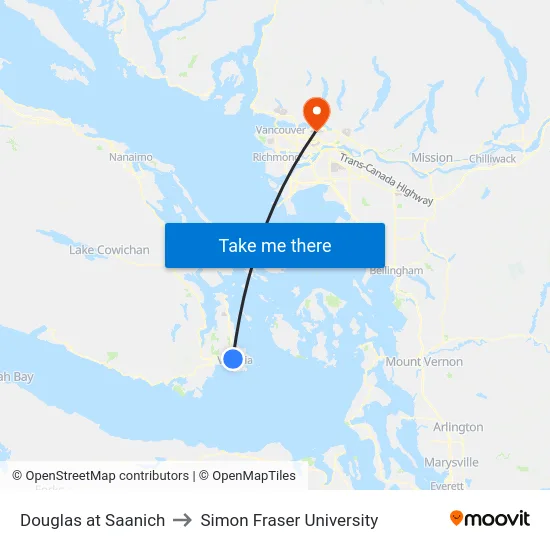 Douglas at Saanich to Simon Fraser University map