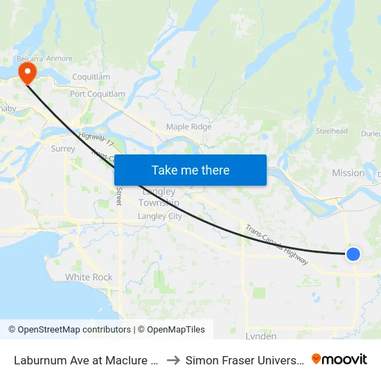 Laburnum Ave at Maclure Rd to Simon Fraser University map