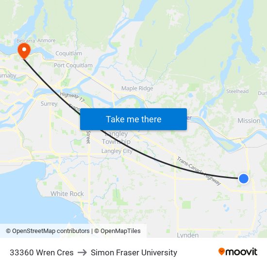 33360 Wren Cres to Simon Fraser University map