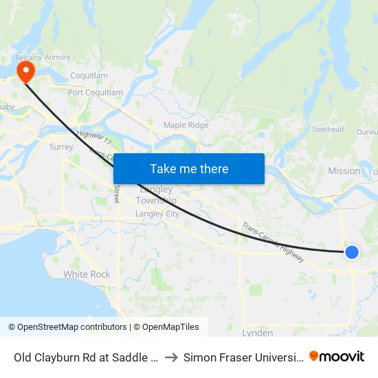 Old Clayburn Rd at Saddle St to Simon Fraser University map