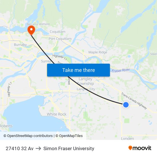 27410 32 Av to Simon Fraser University map