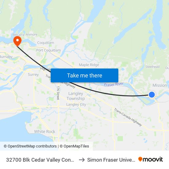 32719 Cedar Valley to Simon Fraser University map