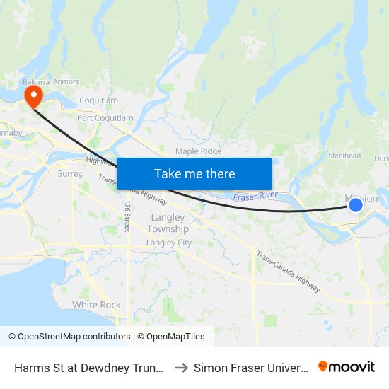 Harms & Dewdney Trunk to Simon Fraser University map