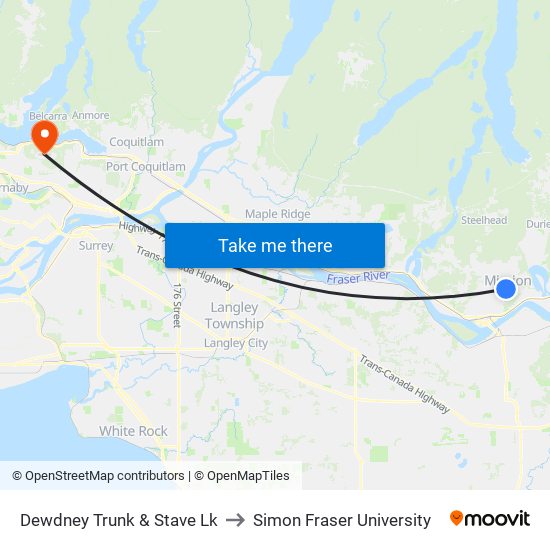 Dewdney Trunk & Stave Lk to Simon Fraser University map