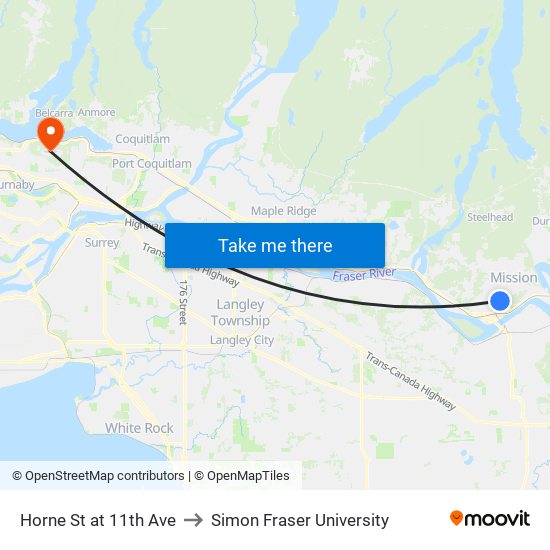 Horne & 11 Av to Simon Fraser University map