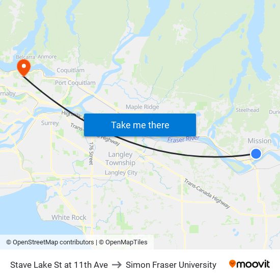 Stave Lk & 11 Av to Simon Fraser University map