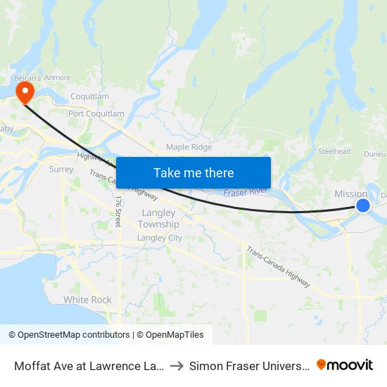 Moffat & Lawrence to Simon Fraser University map