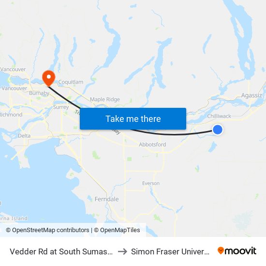 Vedder Rd at South Sumas Rd to Simon Fraser University map