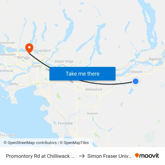 Promontory Rd at Chilliwack River Rd to Simon Fraser University map